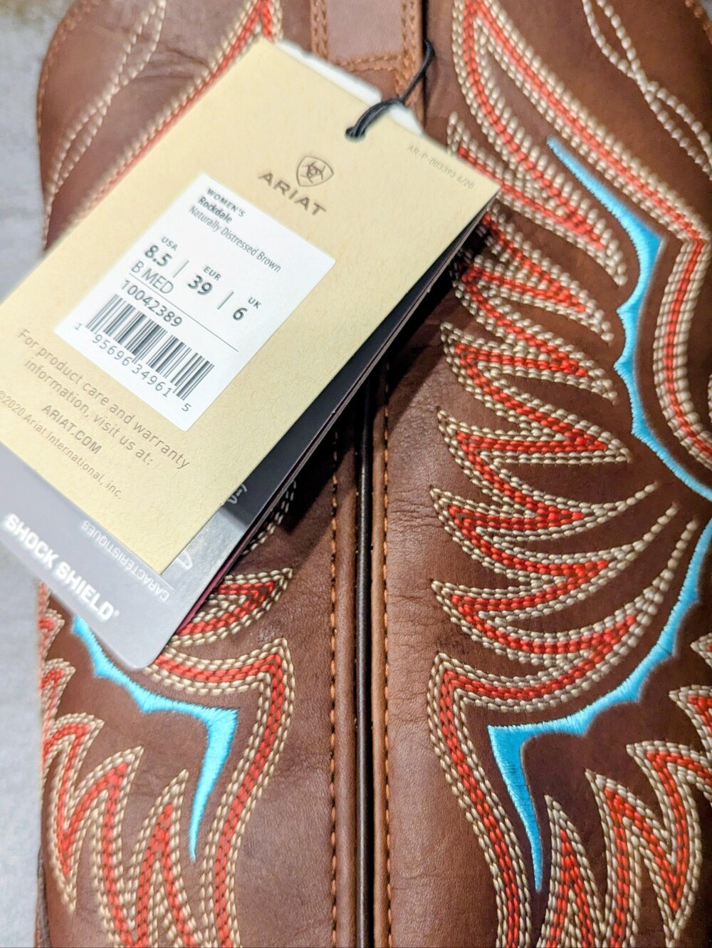 Ariat Brown Leather Cowboy Boots with Turquoise & Red Embroidery - Picture 4 of 8